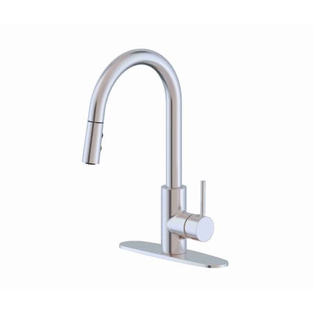 Westbrass Dual Spray Push Button Mode Kitchen Faucet with Pull Down Sprayer Head, Stainless Steel KD08B-20